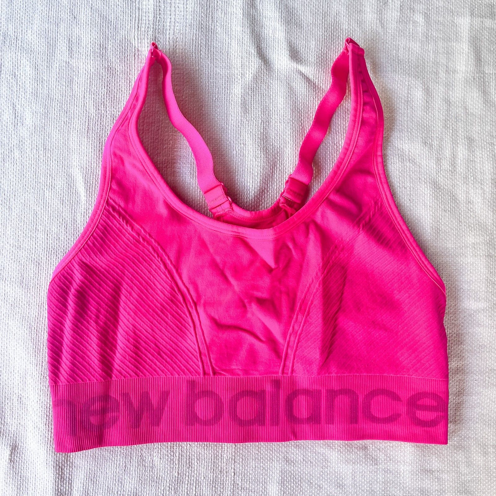 Nwot New Balance Seamless Cami Sports Bra - Neon Pink - Adjustable Straps - Sz L